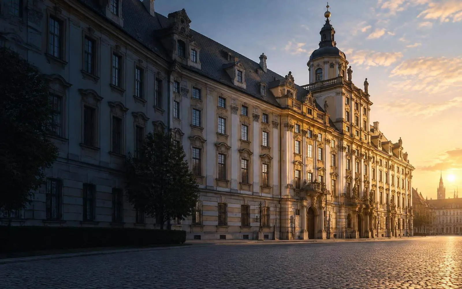 Historyczna fasada Uniwersytetu Wrocławskiego w ciepłym świetle
